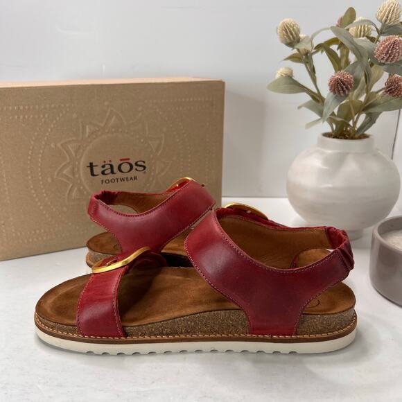 Taos On the Double Leather Wide Strap Sandal Red Comfort Shoe Women 10 - Picture 6 of 10